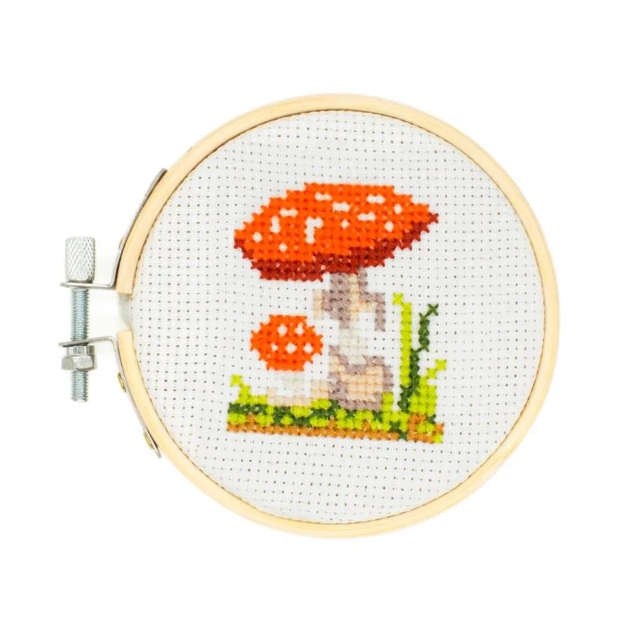 Kikkerland Mini Cross Stitch Embroidery Kit - Mushroom