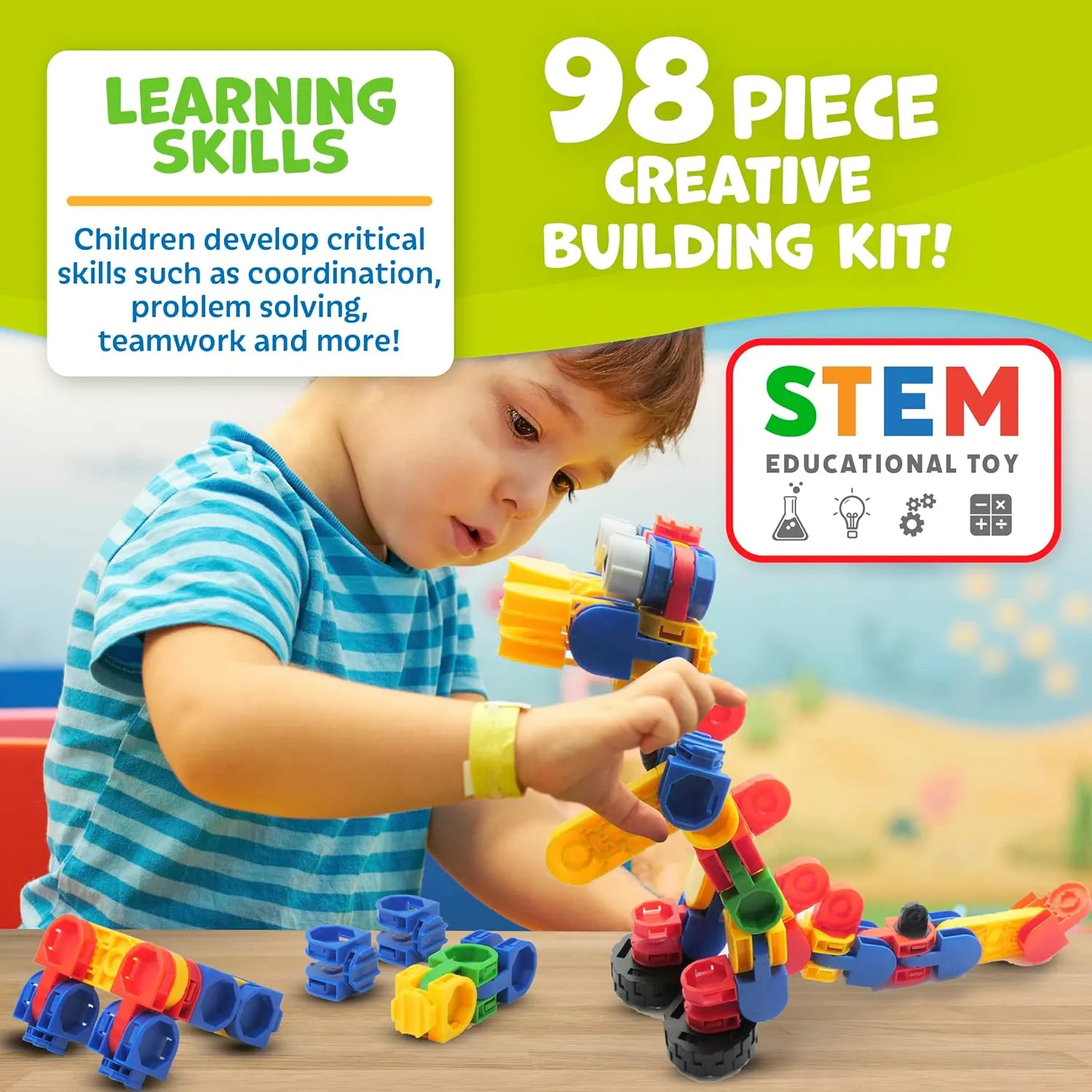 Klikio 8 in 1 Construction Building Engineering Toys 98 Piece Kit