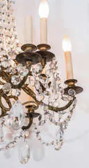 Midcentury Two-Tier Gilt Bronze and Crystal Twelve-Light Chandelier