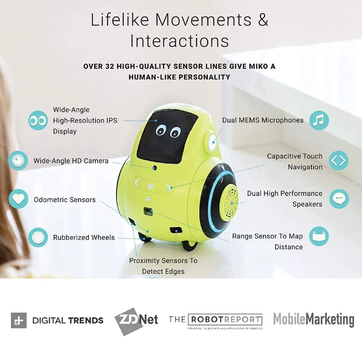 Miko My Companion Emotix Miko 2, Advanced Personal Robot for Kids, Goblin Green