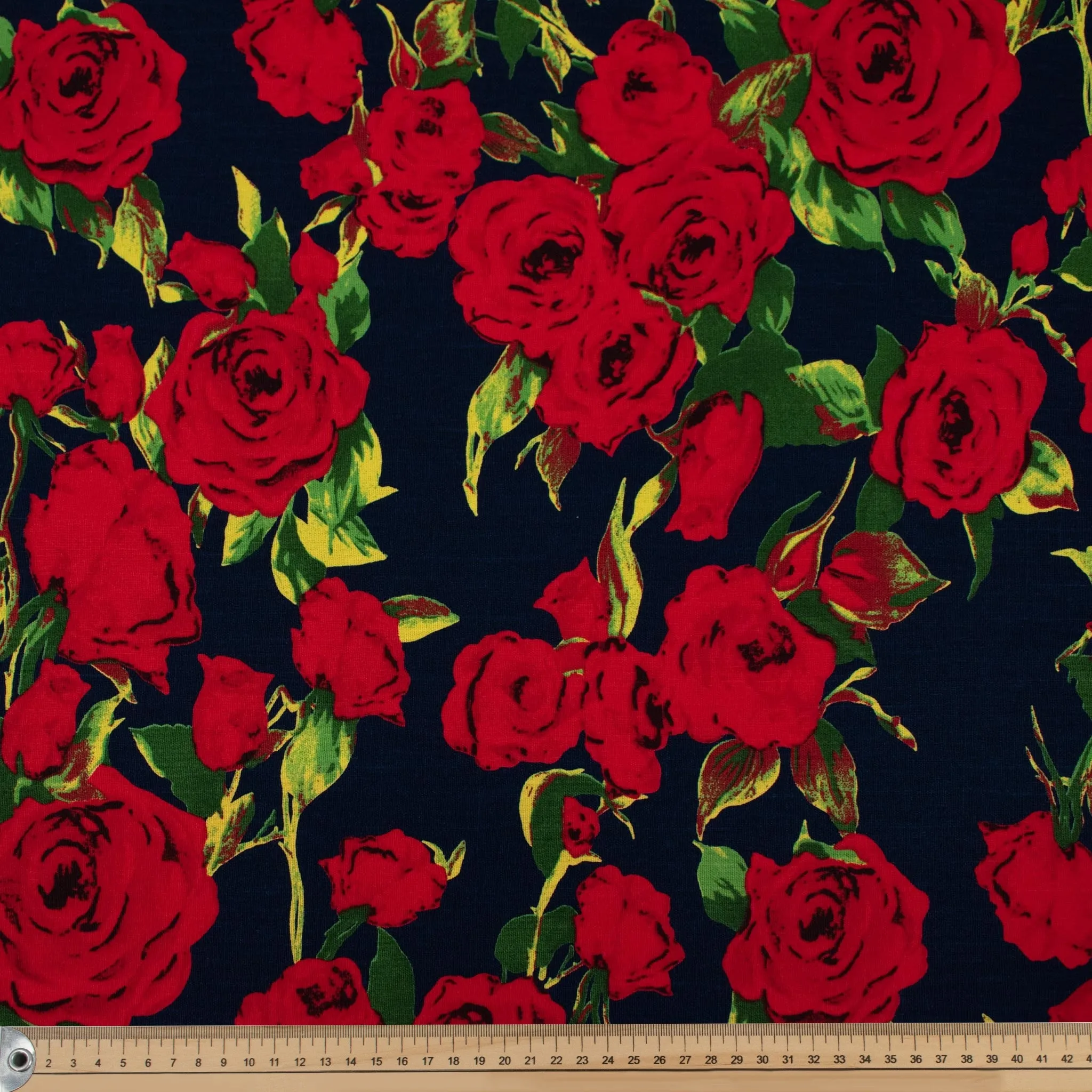 Navy Large Roses Cotton Canvas Print