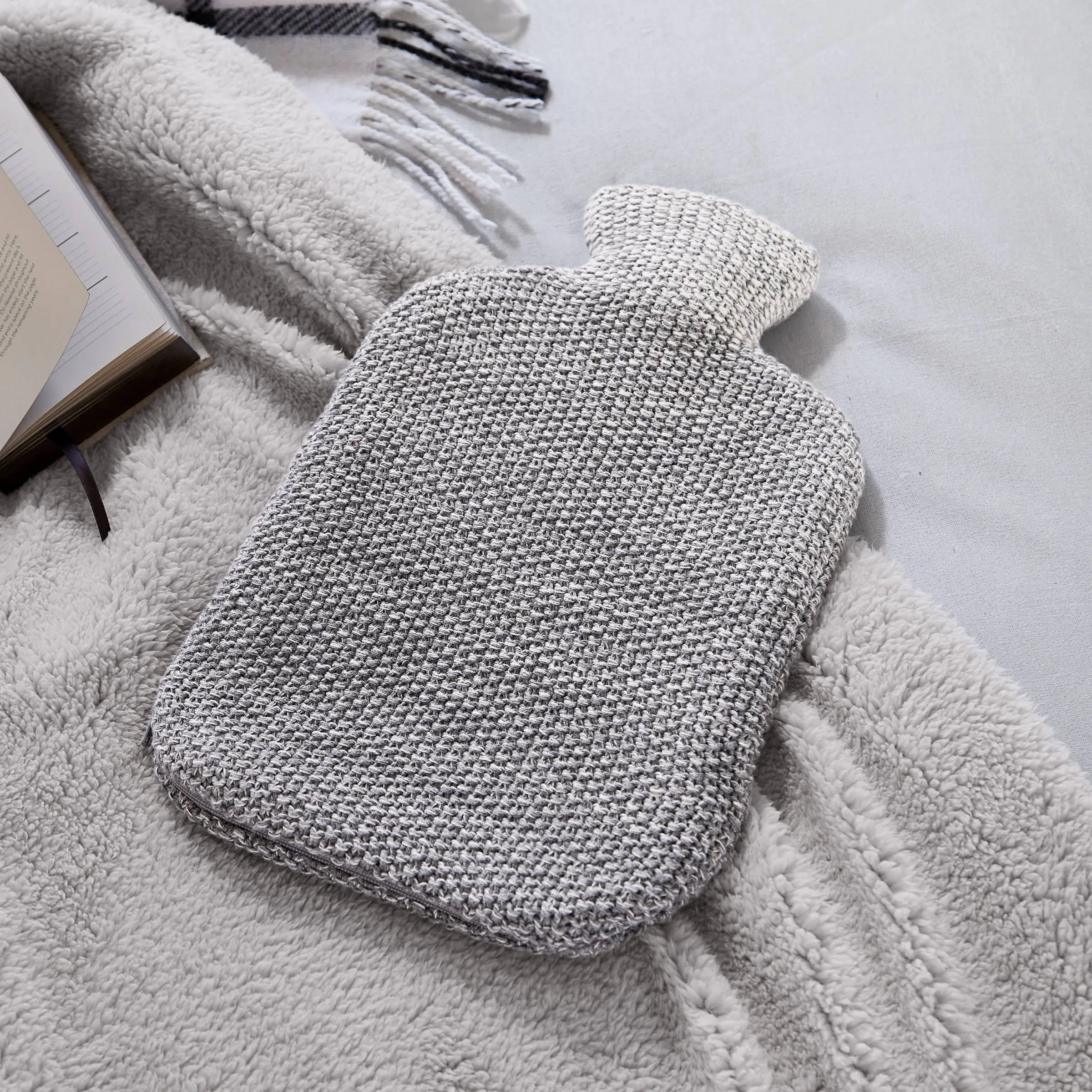 Ombre Knit Hot Water Bottle & Cover, Cloud Grey