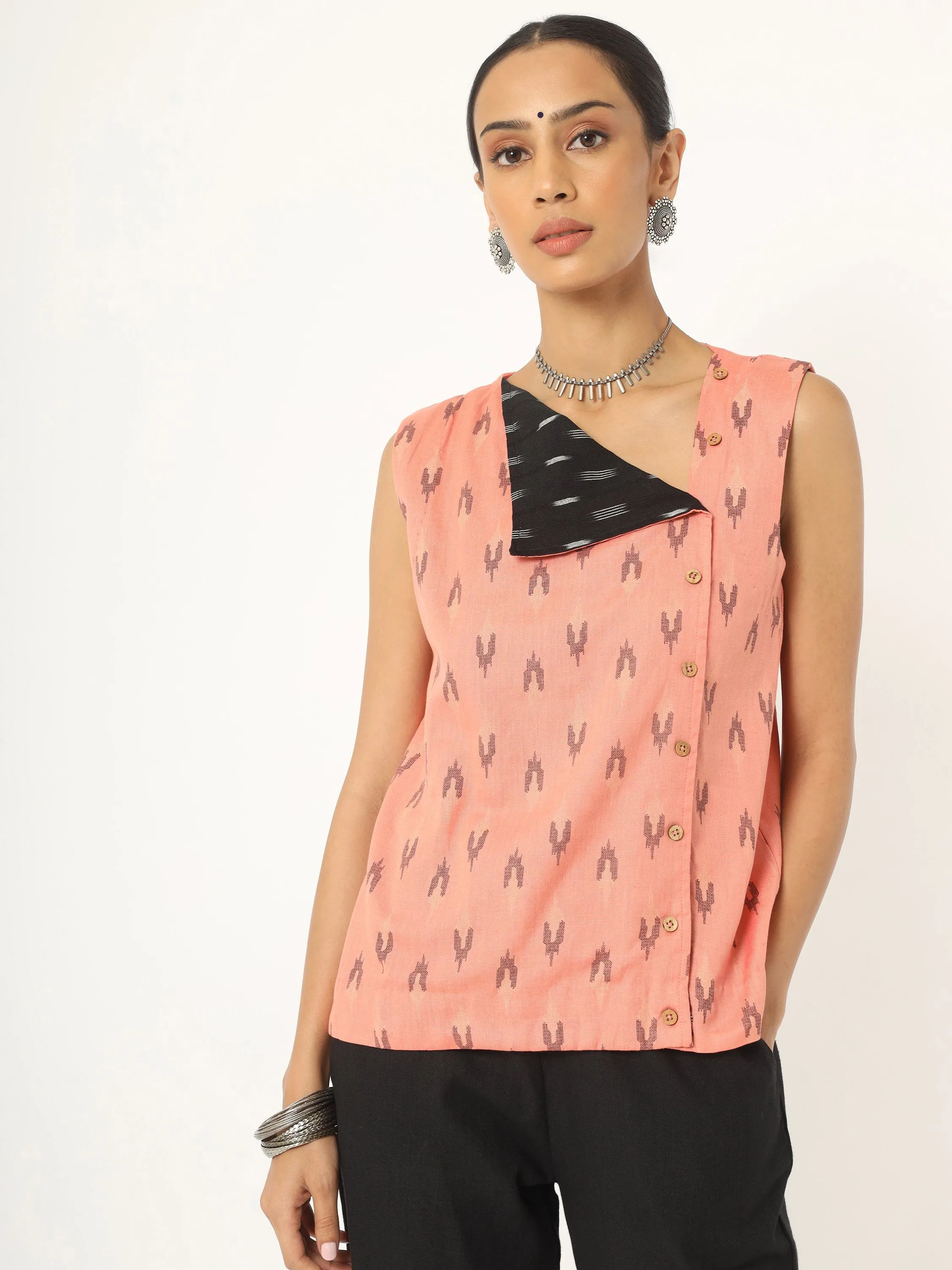 Peach Ikat Printed Top