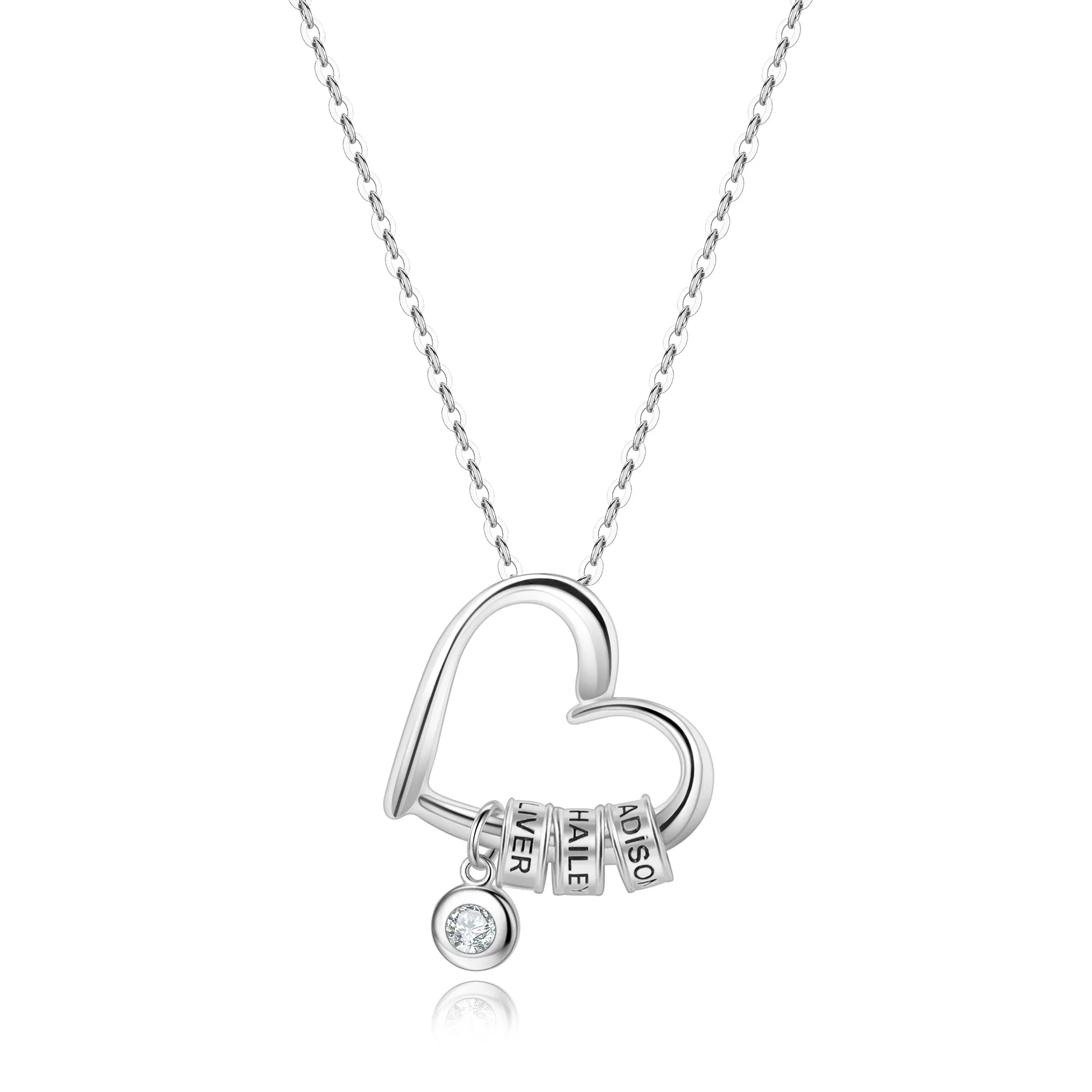 Personalized Heart Necklace with Engraved Beads