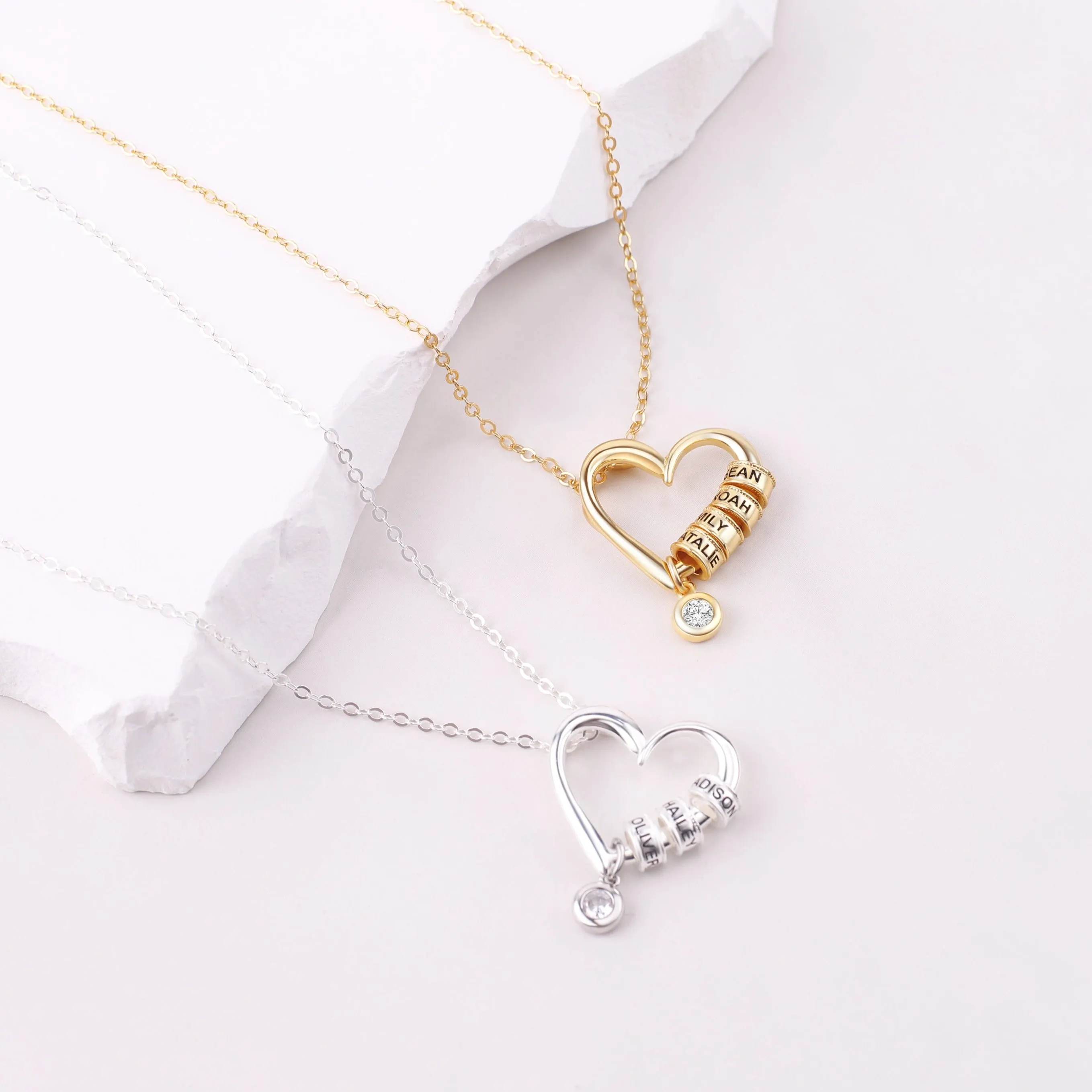 Personalized Heart Necklace with Engraved Beads