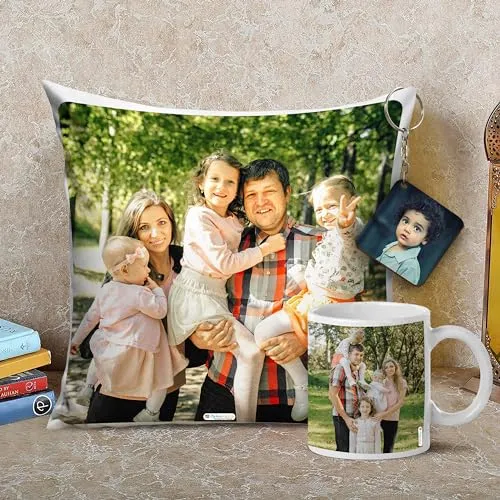 Personalized Pillow, Mug, Keychain Combo, Customized Gift, for Couple Special, Birthday Gifts for Girls, Gift for Men, Wedding Gift for Couples, Gift for Girls ATCMK-12