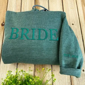 Personalized Unique Bridal Shower Gift for Granddaughter with Bride Sweatshirt Embroidered, Text Heart on Sleeve