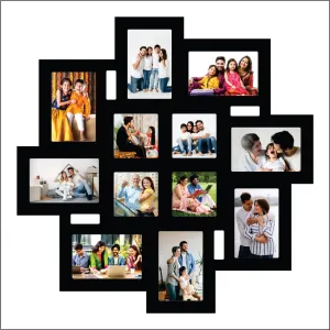 PICRAZEE Wooden Multiple Images Collage Photo Frame For Wall Decor (12 Photographs, Black Glitter, Size- 23.5* x 23.5* inch), rectangle/square