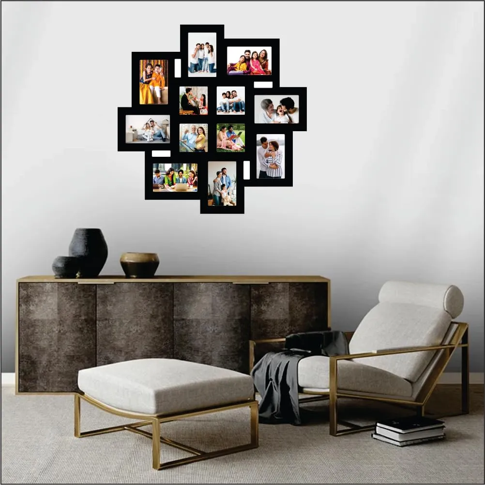 PICRAZEE Wooden Multiple Images Collage Photo Frame For Wall Decor (12 Photographs, Black Glitter, Size- 23.5* x 23.5* inch), rectangle/square