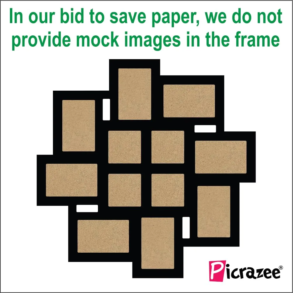 PICRAZEE Wooden Multiple Images Collage Photo Frame For Wall Decor (12 Photographs, Black Glitter, Size- 23.5* x 23.5* inch), rectangle/square