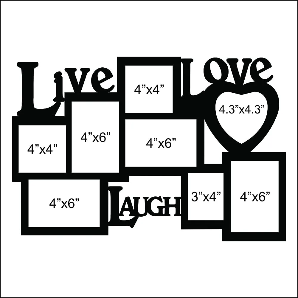 PICRAZEE Wooden "Live Love Laugh" Photo Frame For Wall Decor Big Size Collage Frame (8 Photographs, Black, Size- 16* x 24* inch)