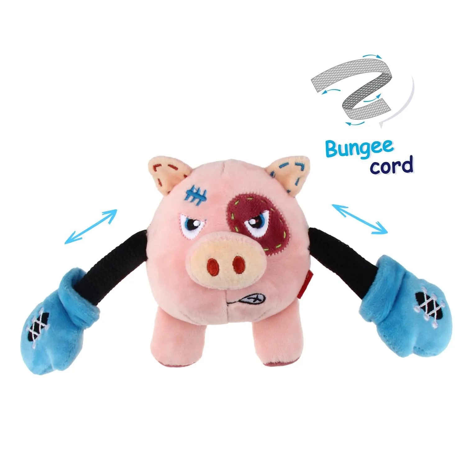 "Rock Zoo 'King Boxer' Pig With Squeaker & Crinkle Paper  Plush/Bungee Arm"