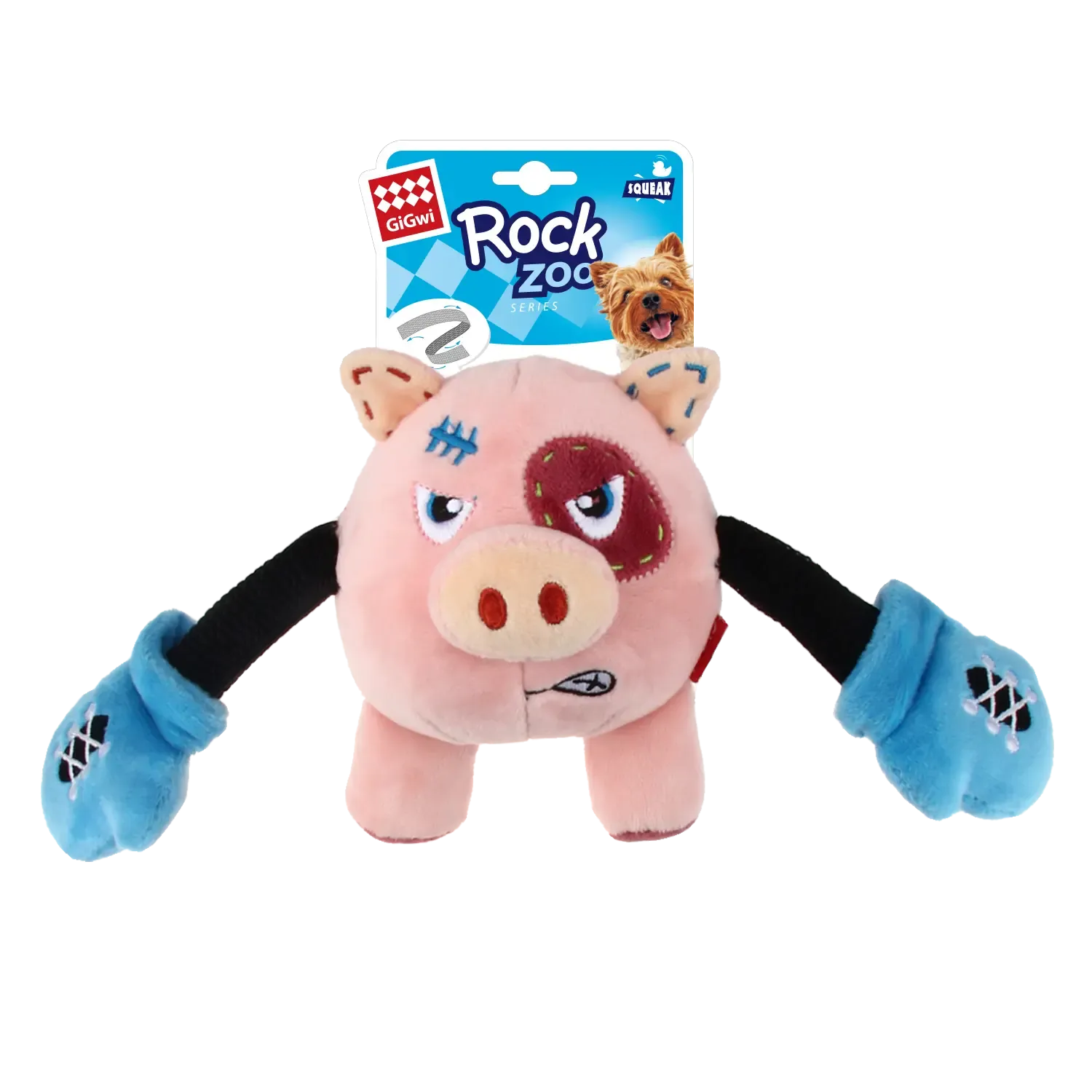 "Rock Zoo 'King Boxer' Pig With Squeaker & Crinkle Paper  Plush/Bungee Arm"