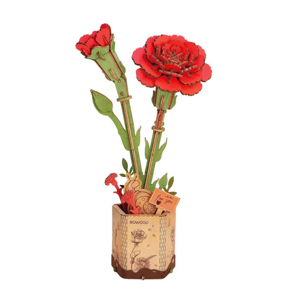 Robotime Rowood Wooden Bloom Craft Model Kit - Red Carnation