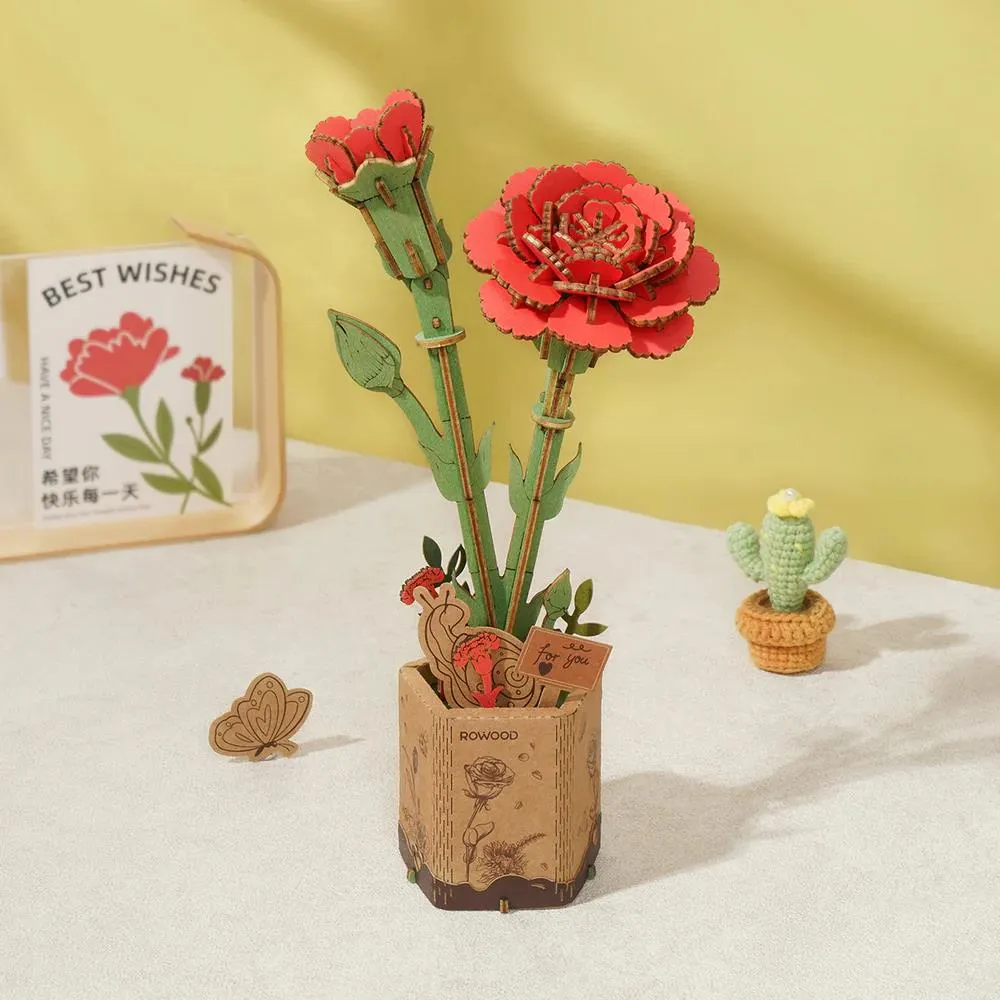 Robotime Rowood Wooden Bloom Craft Model Kit - Red Carnation