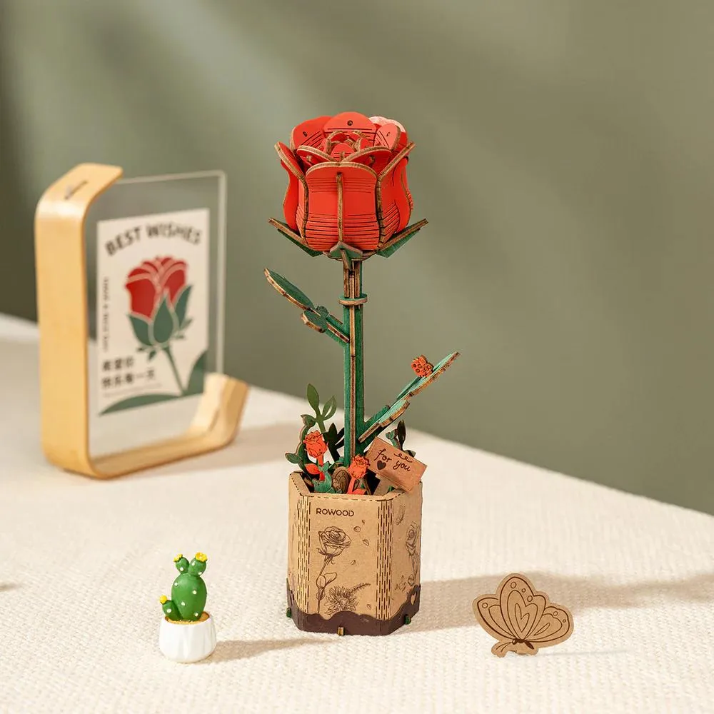 Robotime Rowood Wooden Bloom Craft Model Kit - Red Rose