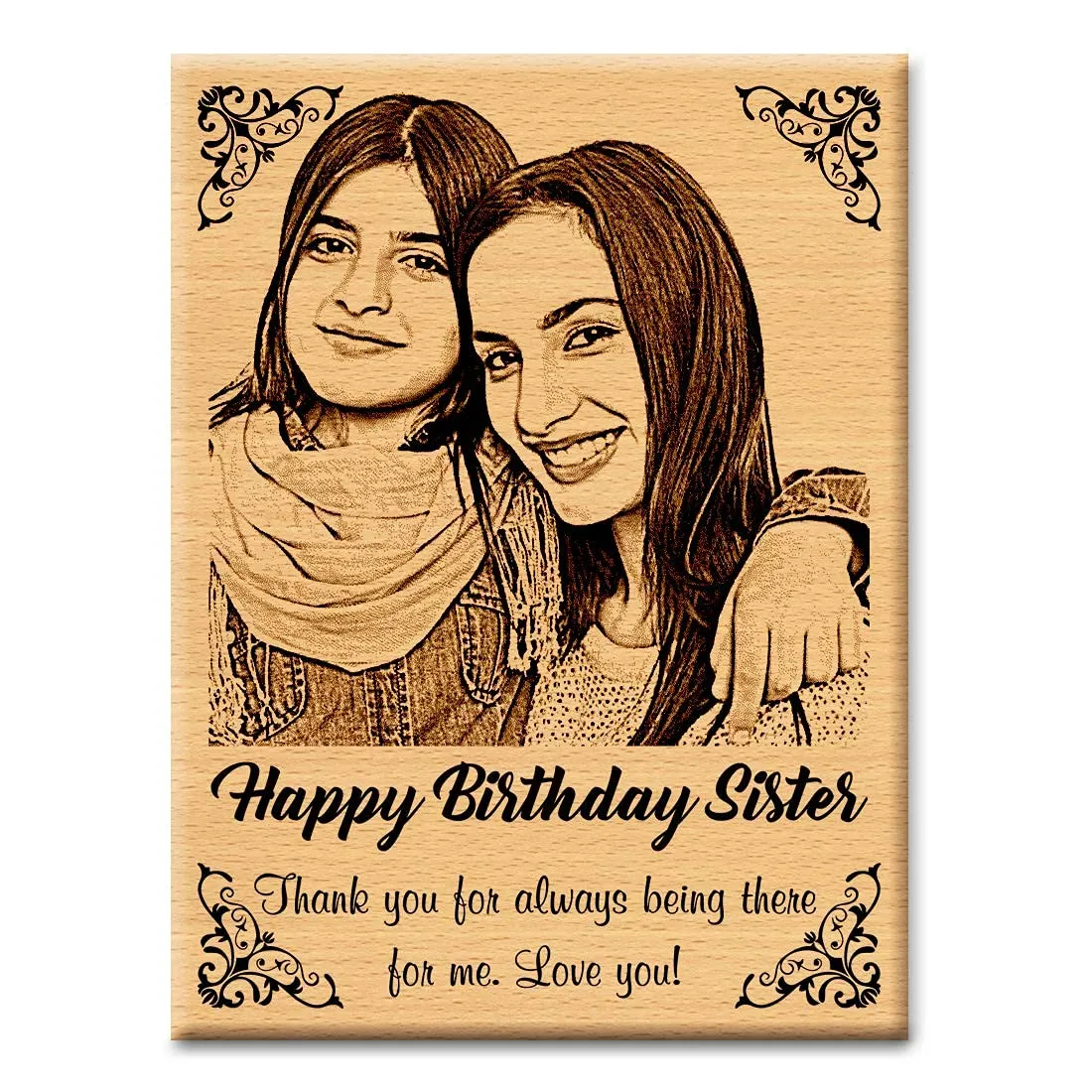 Shreya Creation Personalized Wooden Engraved Happy Birthday Sister Frame for Gift (4X5 inches)