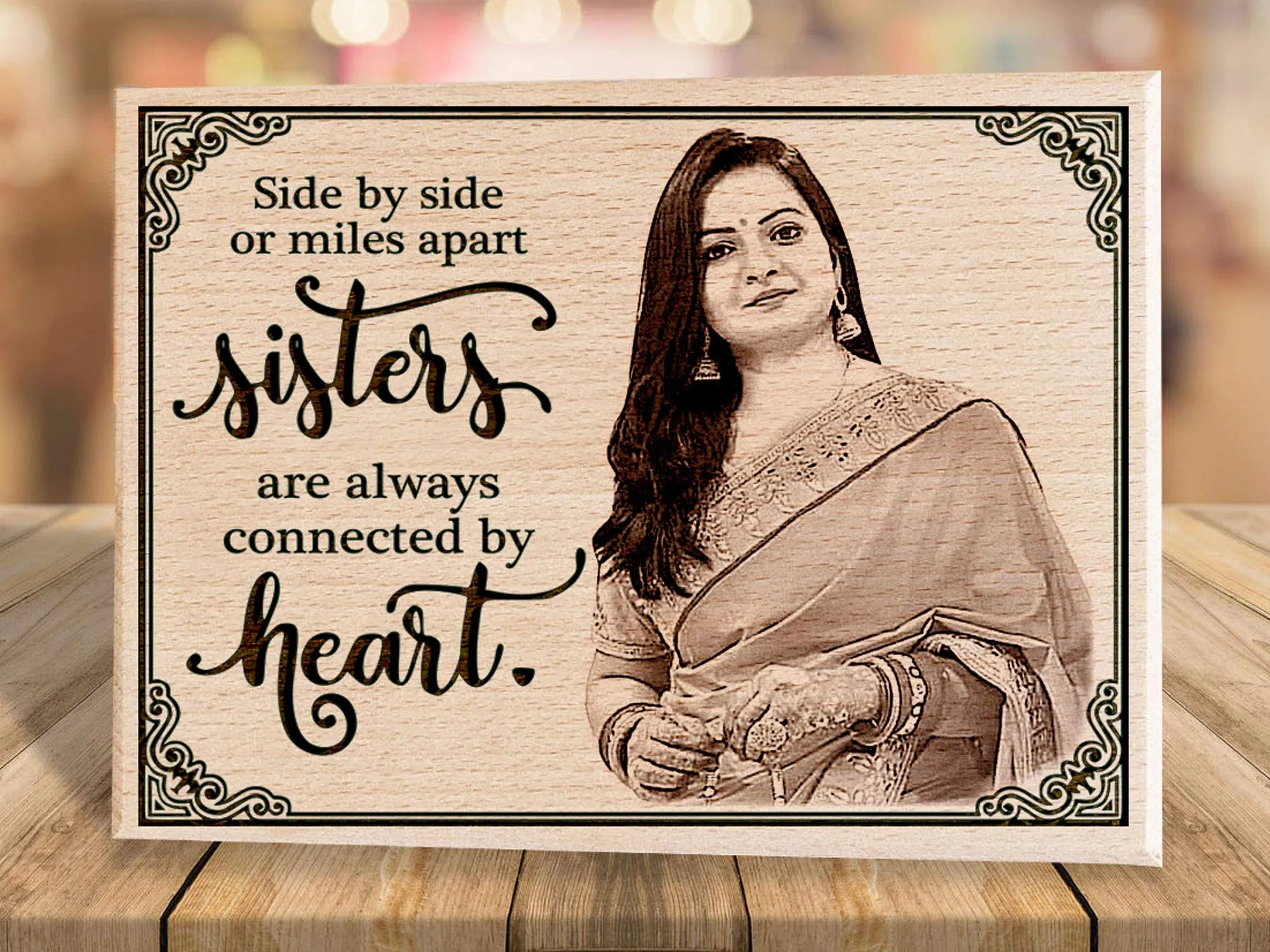 Shreya Creation Personalized Wooden Engraved Happy Birthday Sister Frame for Gift (4X5 inches)