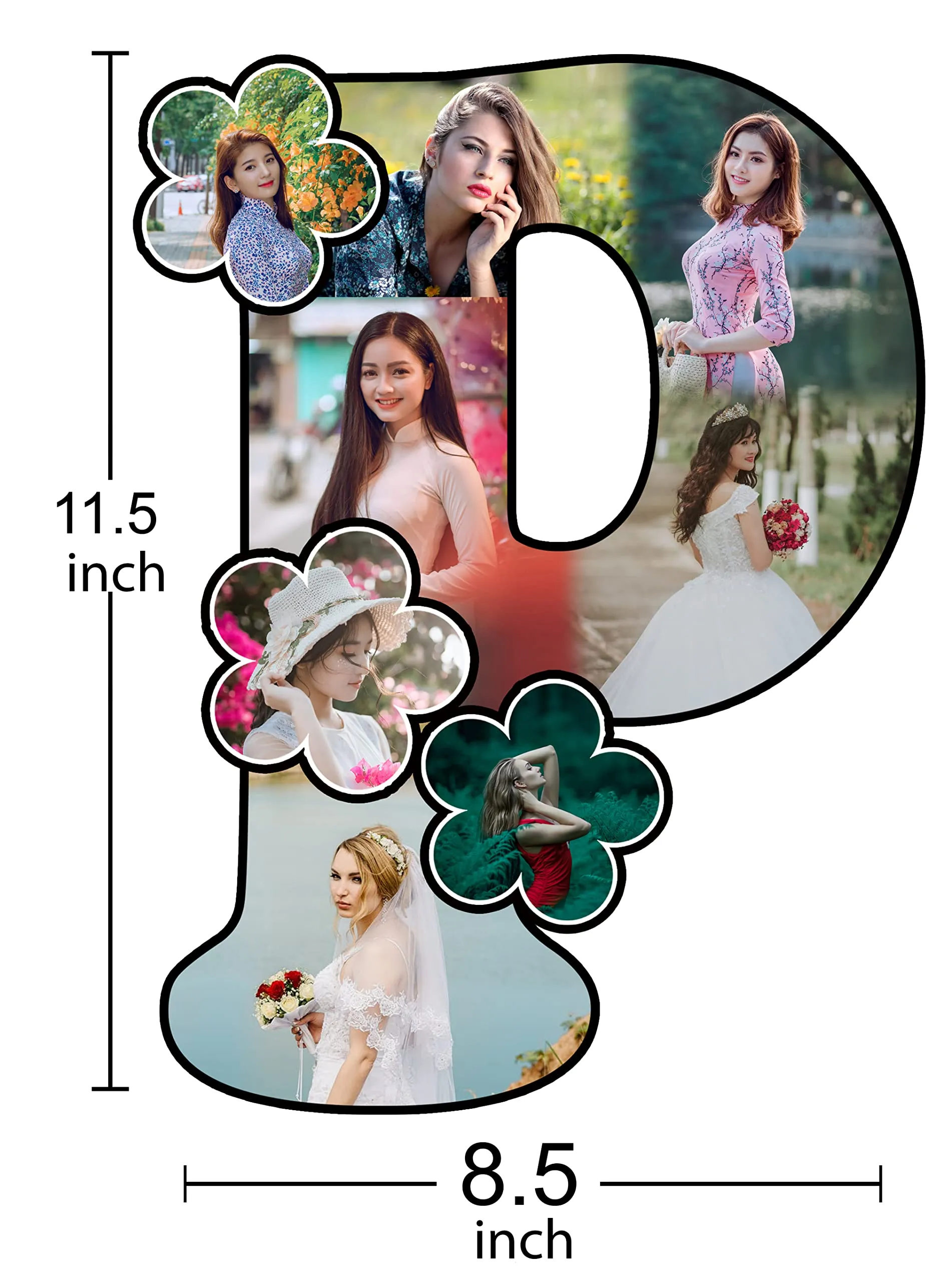 Shri Kanth Art® P Shape Customized Wooden Flower Alphabet Shape Photo Frame for Gift and Home Decor (Multi_11 Inch X 8.5 Inch)| Happy Birthday, Anniversary Photo Cut Out Frame for Boy & Girl for Gift