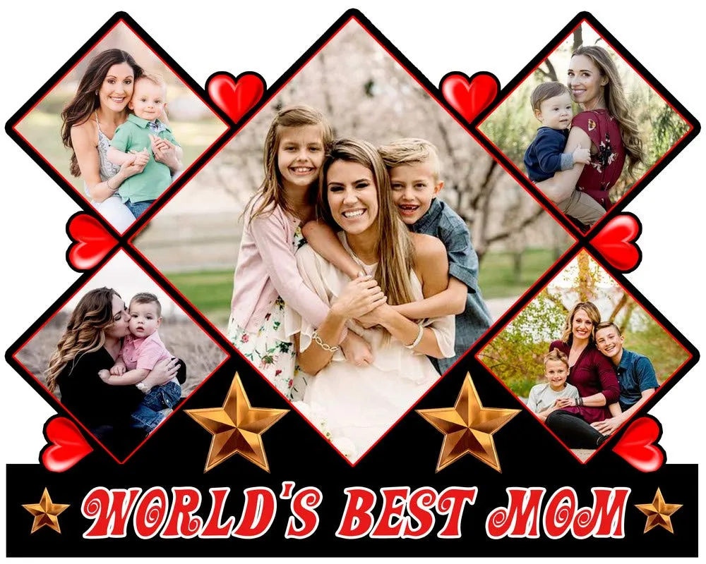 Shri Kanth Art® Personalized World Best Mom Photo Picture Frame for Mother and Child Love Bond | Perfect for Home Decoration with 5 Piture Collage (12 x 15 Inches)