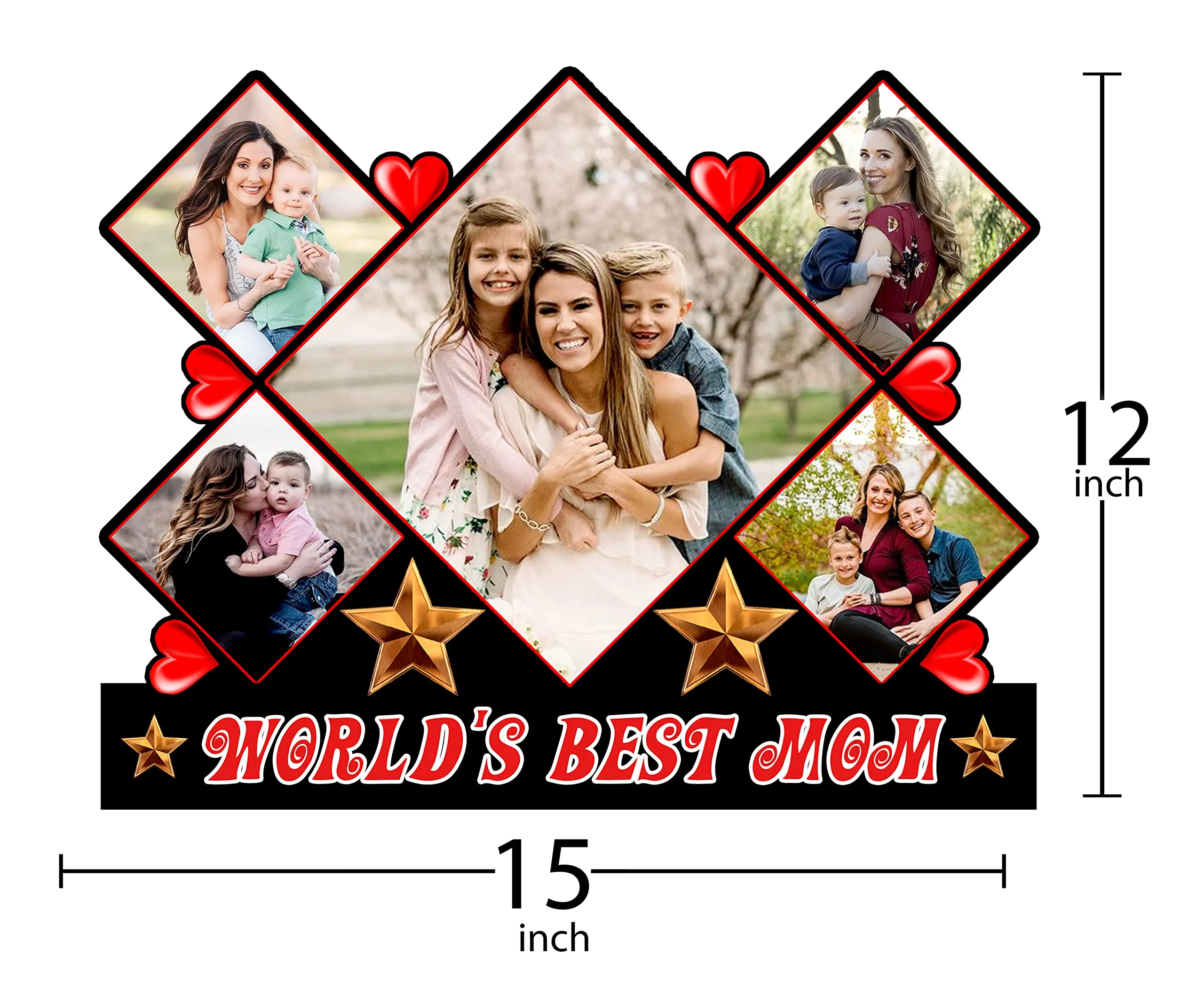 Shri Kanth Art® Personalized World Best Mom Photo Picture Frame for Mother and Child Love Bond | Perfect for Home Decoration with 5 Piture Collage (12 x 15 Inches)