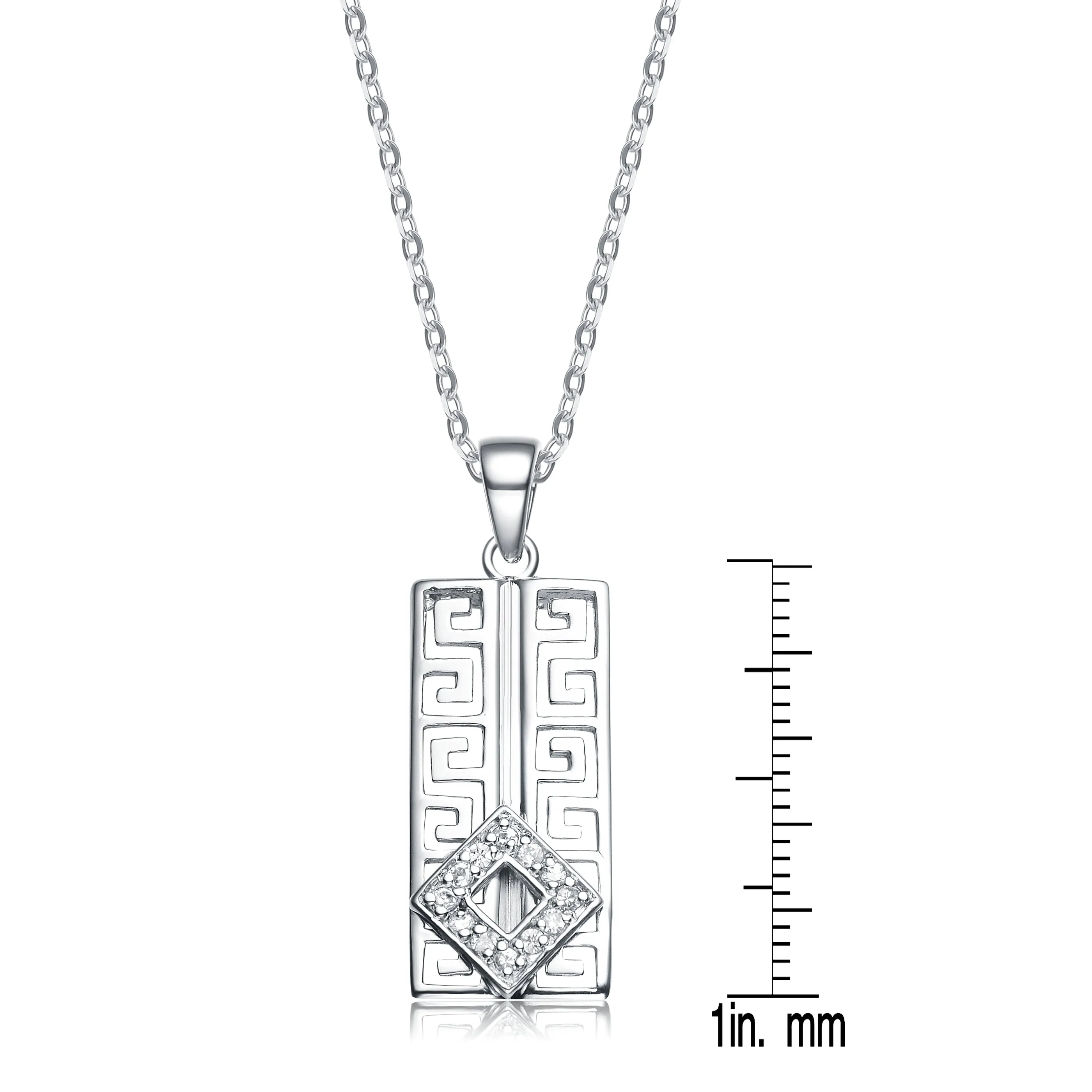 Sterling Silver White Gold Plated with White Cubic Zirconia Rectangular Frame Pendant