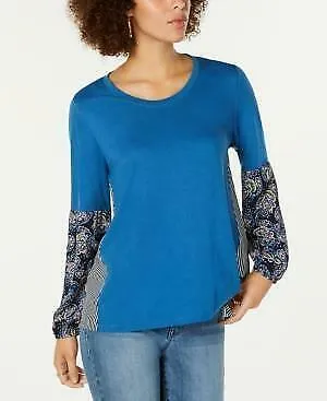 Style & Co Mixed-Media Blouson-Sleeve Top