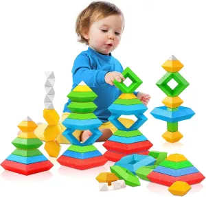 Toddler Stacking Building Blocks Educational Toys, Montessori Activities Learning Toys for 1 2 3  Year Old, Sensory Toys Gifts for Toddler 1-3Y Boys & Girls, 30 Piece Set