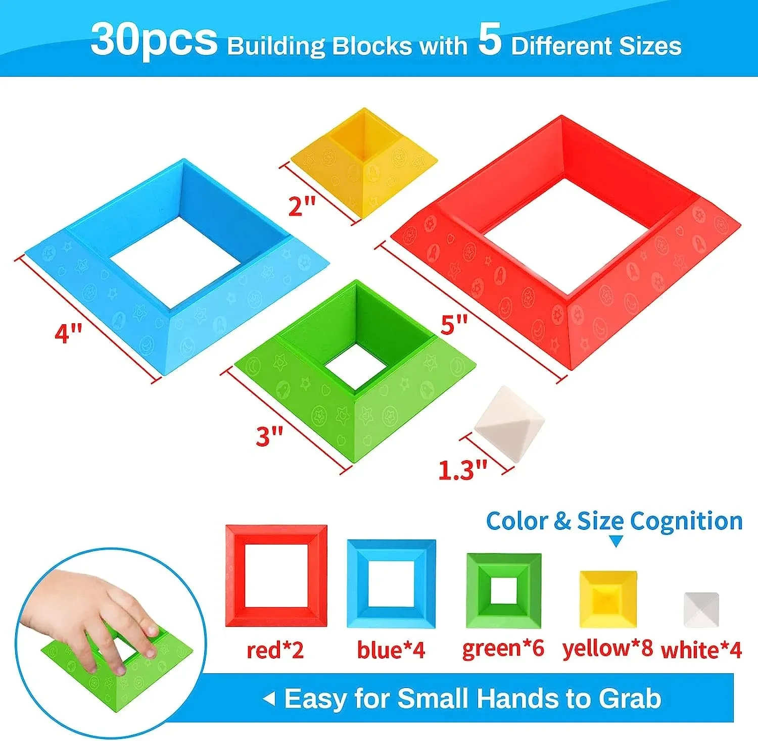 Toddler Stacking Building Blocks Educational Toys, Montessori Activities Learning Toys for 1 2 3  Year Old, Sensory Toys Gifts for Toddler 1-3Y Boys & Girls, 30 Piece Set