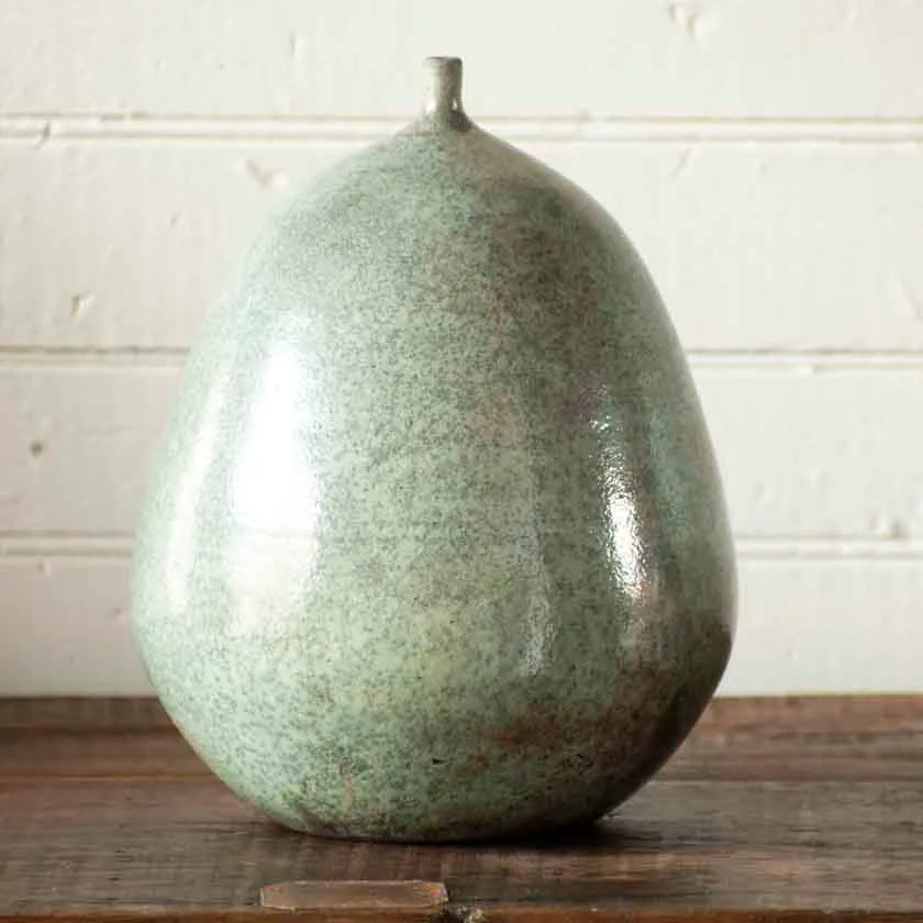 Turquoise Raku Angular Sphere Lip Vessel-9"