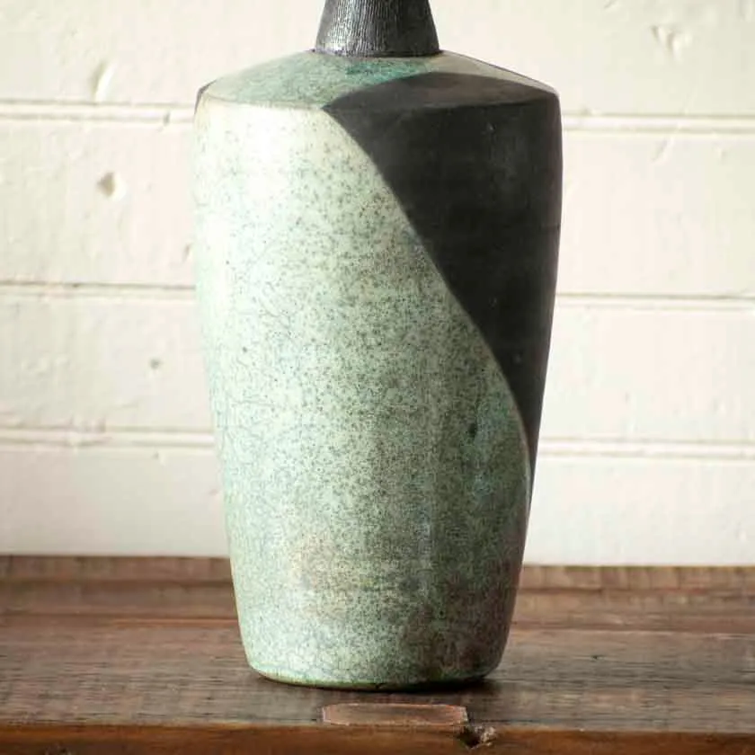 Turquoise Raku Cone Lid Vessel-11"