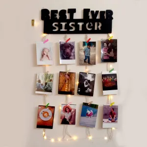 VAH- Kya Bat Hai !! Best Sister Ever Designed Hanging Display Picture Frame Collage with Wood Clips and LED Light for Wall Decor