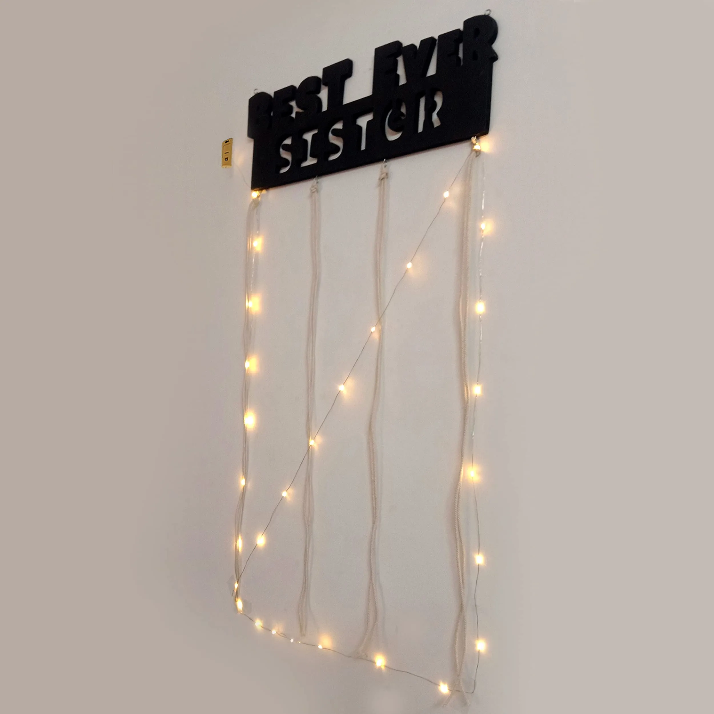 VAH- Kya Bat Hai !! Best Sister Ever Designed Hanging Display Picture Frame Collage with Wood Clips and LED Light for Wall Decor