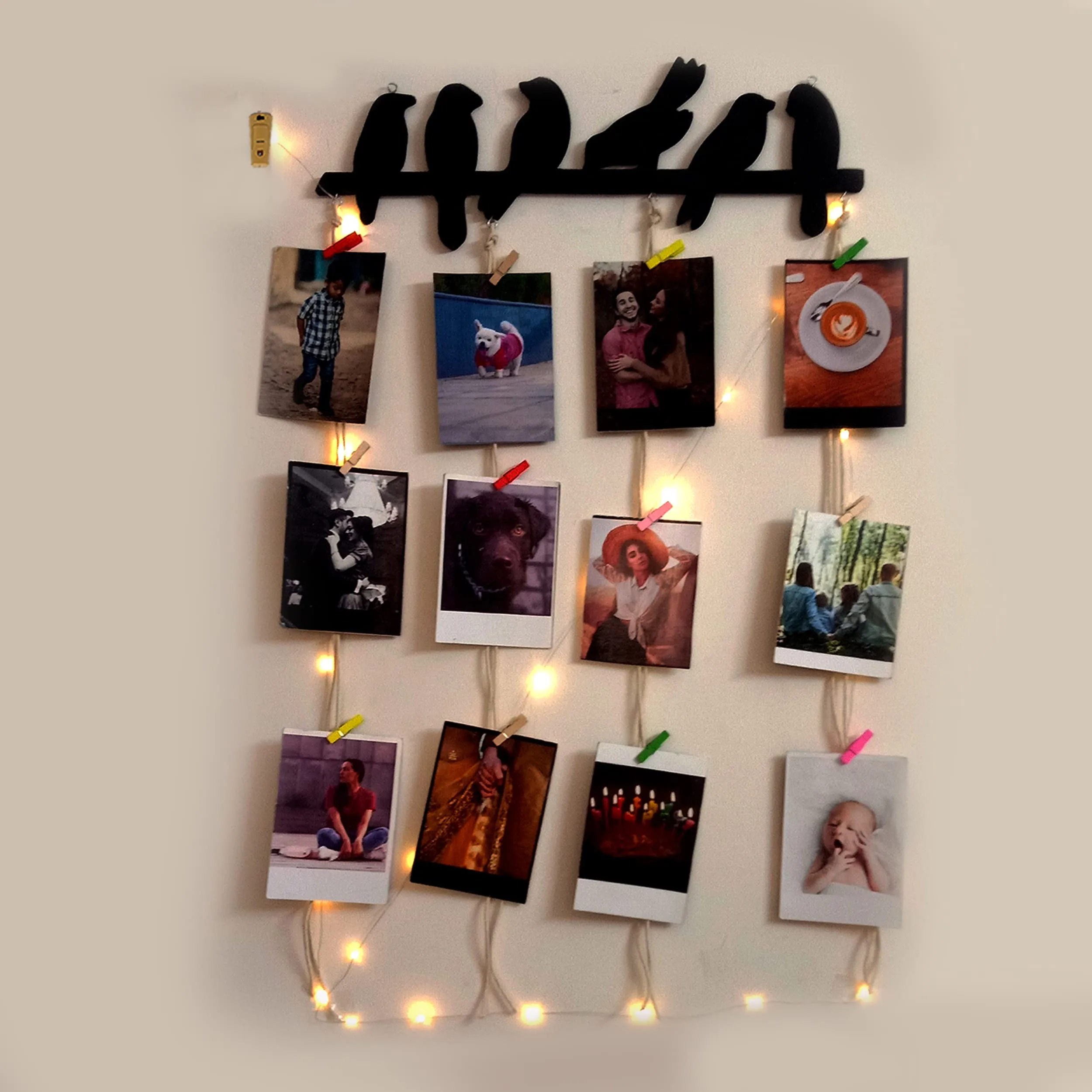 VAH- Kya Bat Hai !! Picture Display Organizer with Wood Clips LED Light for Wall Decor