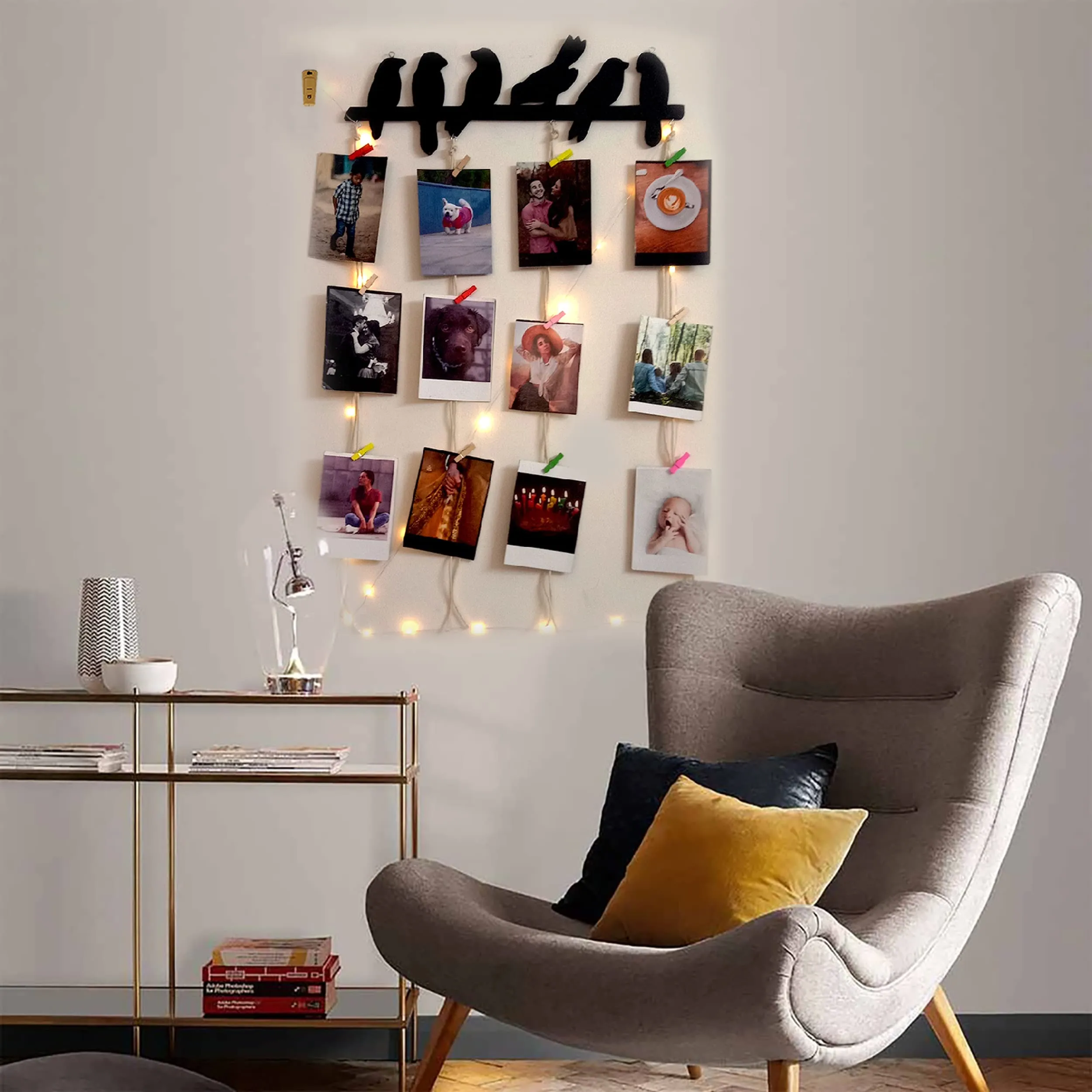 VAH- Kya Bat Hai !! Picture Display Organizer with Wood Clips LED Light for Wall Decor