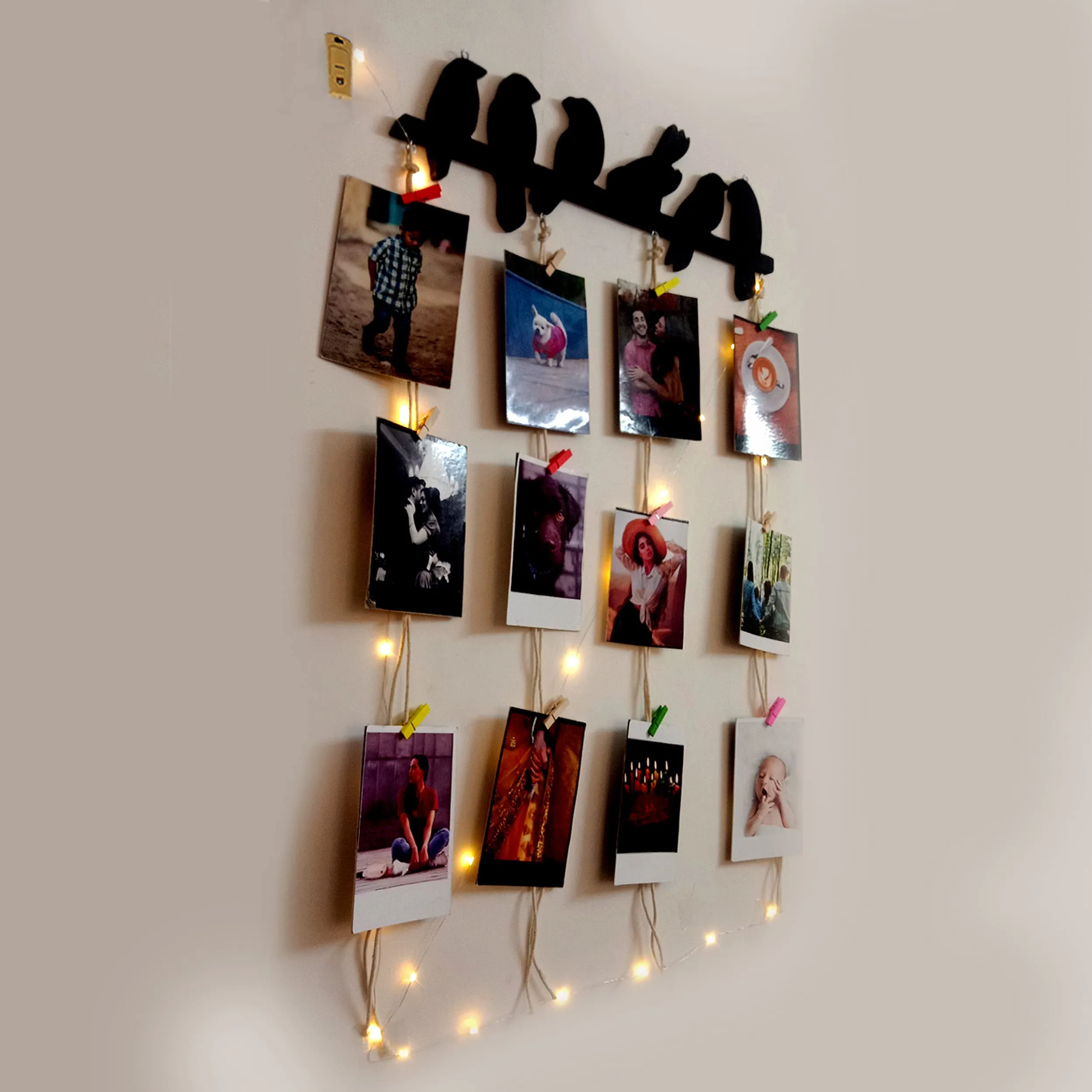 VAH- Kya Bat Hai !! Picture Display Organizer with Wood Clips LED Light for Wall Decor