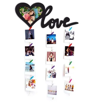 VAH Love wooden Hanging Photo Display Picture Frame Collage Picture Display Organizer with Wood Clips for Wall Decor Hanging Photos